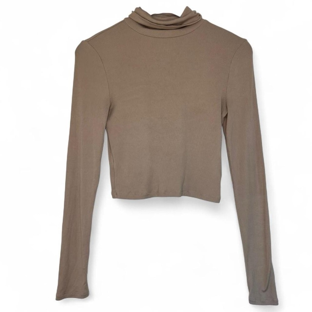 Small Tan Aritzia Sunday Best Cropped Long Sleeve Turtleneck Top Minimalist